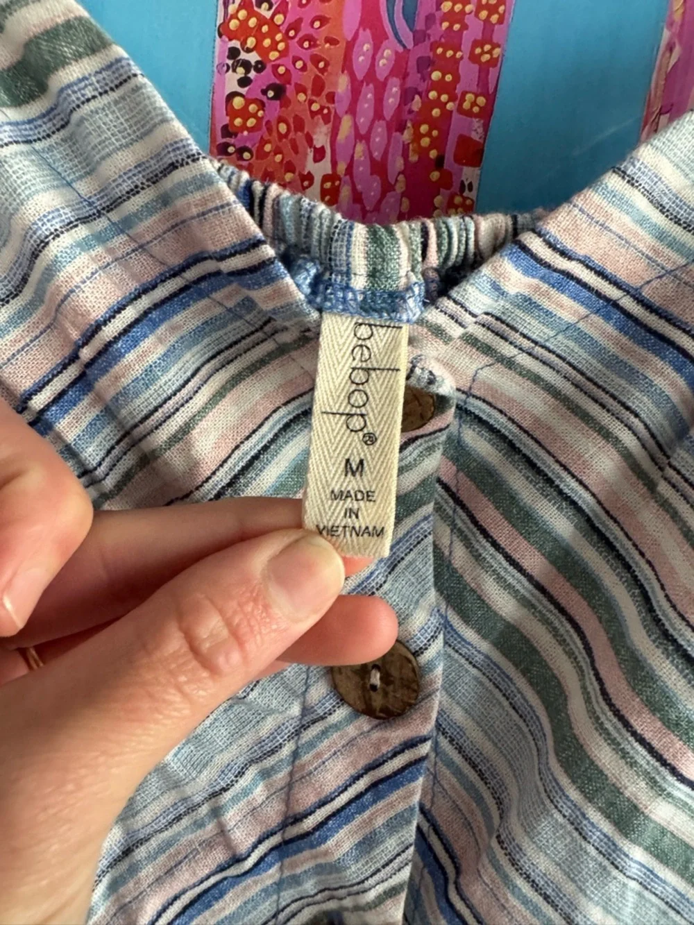 BeBop Pastel Striped Button-Front Dress in Blue, Pink, Green - Picture 2 of 3